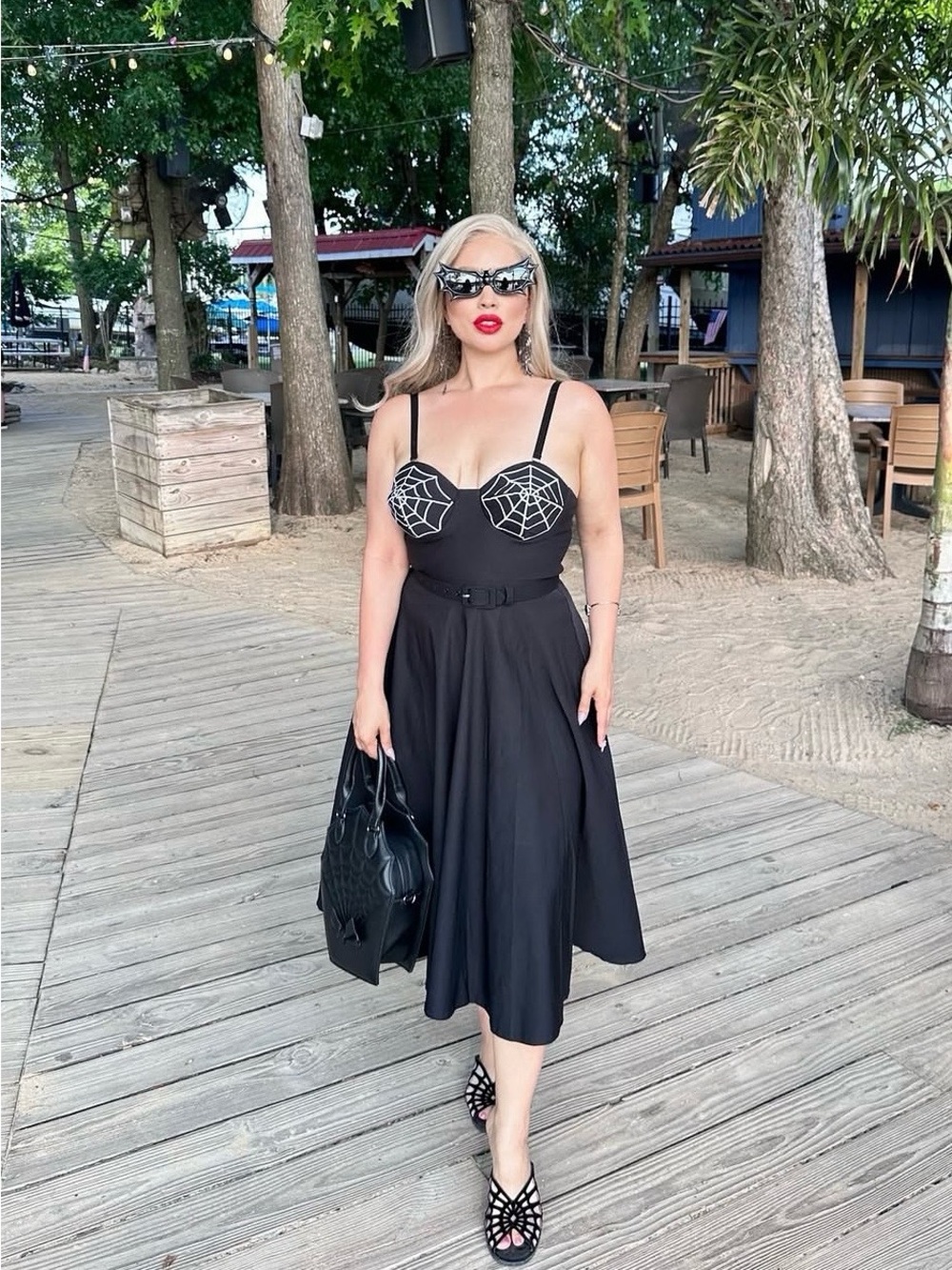Black Spiderweb Bust Fit-and-Flare Dress REBEL LOVE